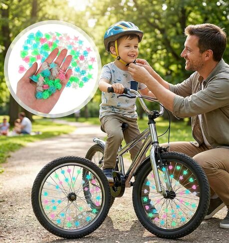 108Pcs Bike Spoke Beads, Bike Spoke Decorations Glow in The Dark & Colorful Round Bead, Safe & Fun for Kids Bicycle (Beads, Stars, Hearts) in Kuwait