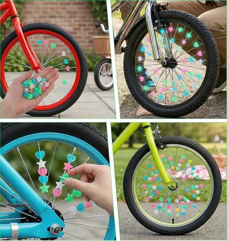 108Pcs Bike Spoke Beads, Bike Spoke Decorations Glow in The Dark & Colorful Round Bead, Safe & Fun for Kids Bicycle (Beads, Stars, Hearts) in Kuwait