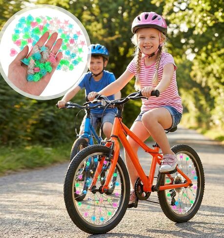 108Pcs Bike Spoke Beads, Bike Spoke Decorations Glow in The Dark & Colorful Round Bead, Safe & Fun for Kids Bicycle (Beads, Stars, Hearts) in Kuwait
