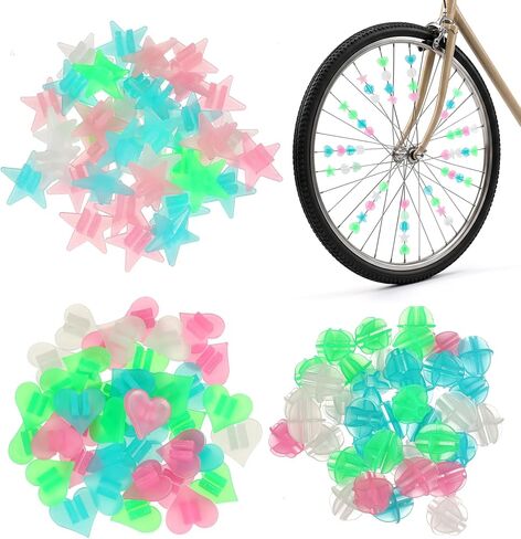 108Pcs Bike Spoke Beads, Bike Spoke Decorations Glow in The Dark & Colorful Round Bead, Safe & Fun for Kids Bicycle (Beads, Stars, Hearts) in Kuwait