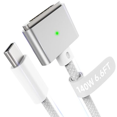 كابل مغناطيسي 3 USB-C بطول 6.6FT متوافق مع شاحن M5/M4/M3/M2 MacBook Air Pro، كابل آمن 140 واط لجهاز MacBook Air (13 بوصة/15 بوصة 2026/2025/2024/2023/2022)، Pro (16 بوصة/14 بوصة 2026/2025/2024/2023/2021)، أبيض in Kuwait