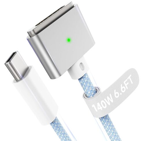 كابل مغناطيسي 3 USB-C بطول 6.6FT متوافق مع شاحن M5/M4/M3/M2 MacBook Air Pro، كابل آمن 140 واط لجهاز MacBook Air (13 بوصة/15 بوصة 2026/2025/2024/2023/2022)، Pro (16 بوصة/14 بوصة 2026/2025/2024/2023/2021)، أبيض in Kuwait