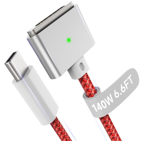 كابل مغناطيسي 3 USB-C بطول 6.6FT متوافق مع شاحن M5/M4/M3/M2 MacBook Air Pro، كابل آمن 140 واط لجهاز MacBook Air (13 بوصة/15 بوصة 2026/2025/2024/2023/2022)، Pro (16 بوصة/14 بوصة 2026/2025/2024/2023/2021)، أبيض in Kuwait