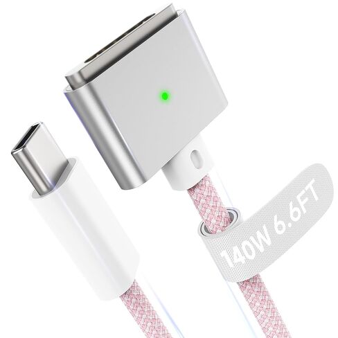 كابل مغناطيسي 3 USB-C بطول 6.6FT متوافق مع شاحن M5/M4/M3/M2 MacBook Air Pro، كابل آمن 140 واط لجهاز MacBook Air (13 بوصة/15 بوصة 2026/2025/2024/2023/2022)، Pro (16 بوصة/14 بوصة 2026/2025/2024/2023/2021)، أبيض in Kuwait
