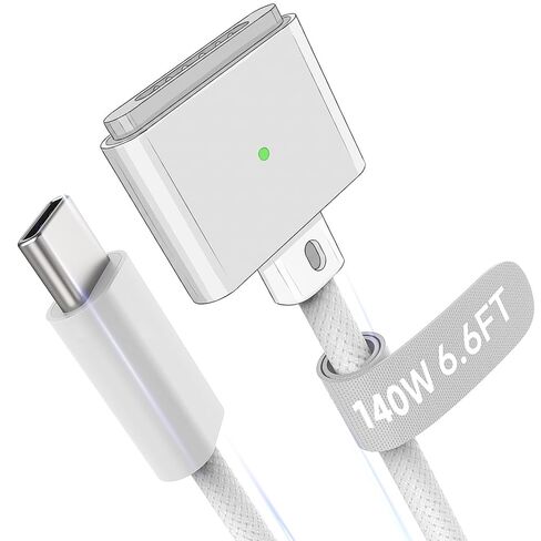كابل مغناطيسي 3 USB-C بطول 6.6FT متوافق مع شاحن M5/M4/M3/M2 MacBook Air Pro، كابل آمن 140 واط لجهاز MacBook Air (13 بوصة/15 بوصة 2026/2025/2024/2023/2022)، Pro (16 بوصة/14 بوصة 2026/2025/2024/2023/2021)، أبيض in Kuwait