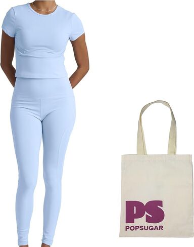 Two Piece Workout Set for Women High Waist Leggings and Short Sleeve Athletic Tops Matching Pilates Gym Sets Yoga Outfits in Saudi Arabia