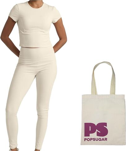 Two Piece Workout Set for Women High Waist Leggings and Short Sleeve Athletic Tops Matching Pilates Gym Sets Yoga Outfits in Saudi Arabia
