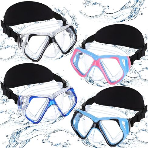 Flutesan 4 Pcs Adult Swimming Goggles with Nose Cover Elastic Fabric Strap Diving Snorkel Goggles Tempered Glass Diving Mask with Hair Protector Wrap in Kuwait