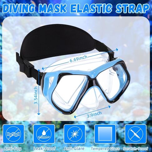 Flutesan 4 Pcs Adult Swimming Goggles with Nose Cover Elastic Fabric Strap Diving Snorkel Goggles Tempered Glass Diving Mask with Hair Protector Wrap in Kuwait
