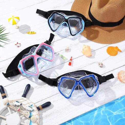 Flutesan 4 Pcs Adult Swimming Goggles with Nose Cover Elastic Fabric Strap Diving Snorkel Goggles Tempered Glass Diving Mask with Hair Protector Wrap in Kuwait