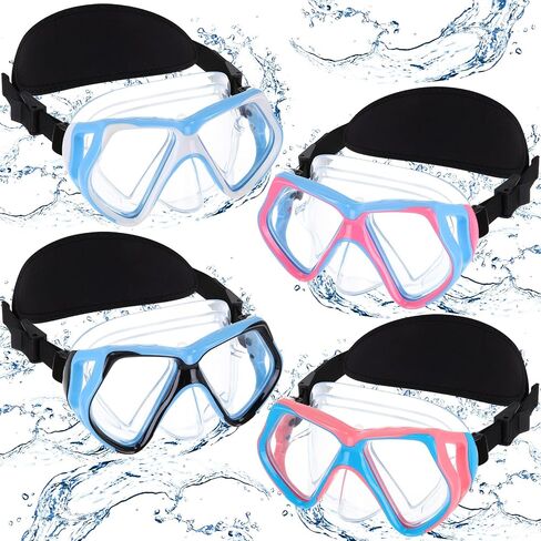 Flutesan 4 Pcs Adult Swimming Goggles with Nose Cover Elastic Fabric Strap Diving Snorkel Goggles Tempered Glass Diving Mask with Hair Protector Wrap in Kuwait
