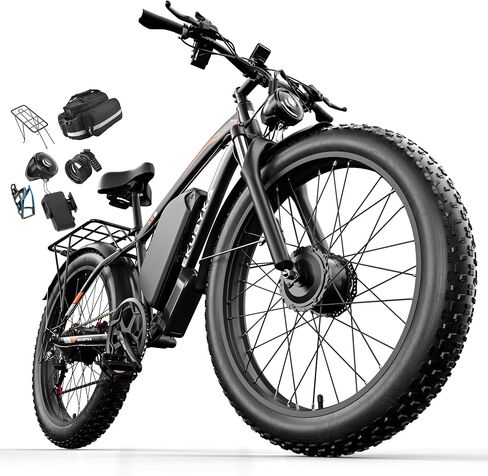 9000W Dual Motor Electric Bike for Adults - 48 MPH Fast Ebike with 52V 36Ah Removable Battery & 110 Mile Range, 24/26" Fat Tire All-Terrain E-Bike with Lockable Front Suspension & Hydraulic Brakes in Kuwait