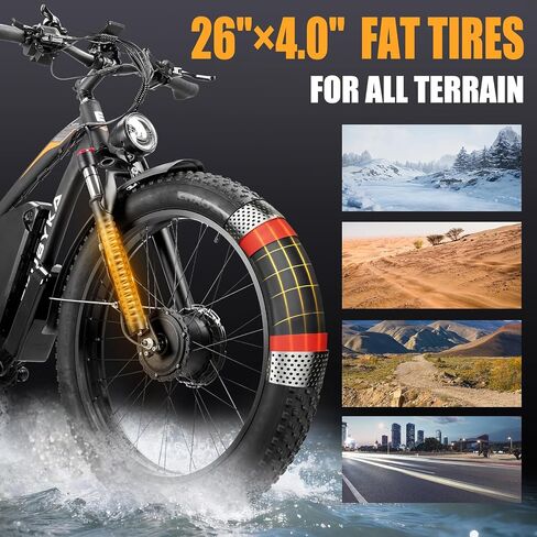 9000W Dual Motor Electric Bike for Adults - 48 MPH Fast Ebike with 52V 36Ah Removable Battery & 110 Mile Range, 24/26" Fat Tire All-Terrain E-Bike with Lockable Front Suspension & Hydraulic Brakes in Kuwait