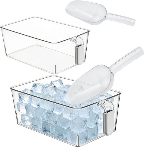 2-Pack Clear Gray Ice Storage Bins with 2 Thickened Scoops, Durable Freezer Containers with Handles, Space-Saving Kitchen Organizer, 12.2 x 6.9 x 4.3 Inches in Kuwait