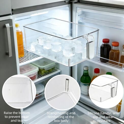 2-Pack Clear Gray Ice Storage Bins with 2 Thickened Scoops, Durable Freezer Containers with Handles, Space-Saving Kitchen Organizer, 12.2 x 6.9 x 4.3 Inches in Kuwait