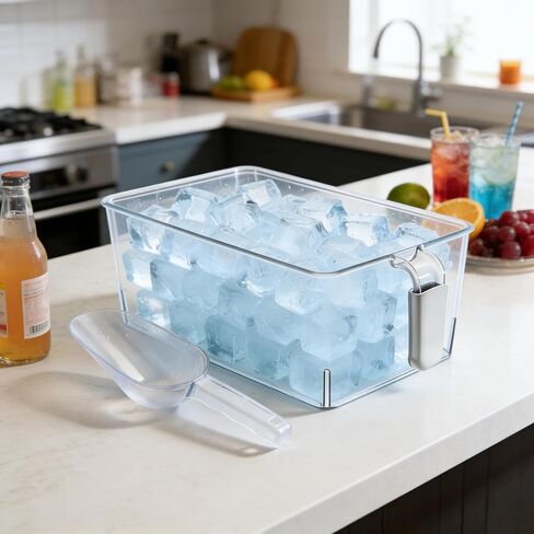 2-Pack Clear Gray Ice Storage Bins with 2 Thickened Scoops, Durable Freezer Containers with Handles, Space-Saving Kitchen Organizer, 12.2 x 6.9 x 4.3 Inches in Kuwait