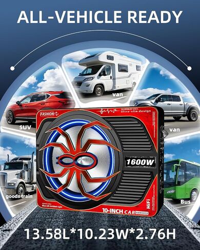 2026 Upgraded 12" 1600W Powered Spare Tire Subwoofer with Built-in Amplifier, Hidden Anti-Theft Design, Deep Bass, Easy Plug-and-Play Installation, Perfect for Car Audio Upgrade in Saudi Arabia