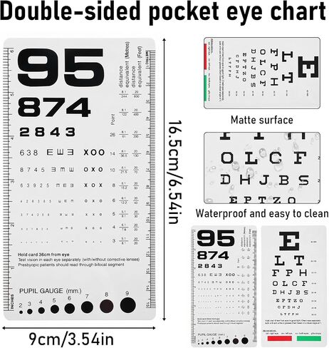 Pocket Eye Chart Dual Sided Snellen & Rosenbaum Vision Tester Plastic Eye Chart 2 in 1 Snellen & Rosenbaum Charts for Eyes Exams 6.5x3.5'' in Kuwait
