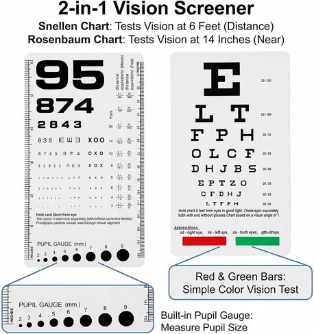 Pocket Eye Chart Dual Sided Snellen & Rosenbaum Vision Tester Plastic Eye Chart 2 in 1 Snellen & Rosenbaum Charts for Eyes Exams 6.5x3.5'' in Kuwait