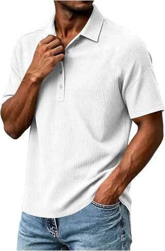 Mens Short Sleeve Collared Shirt Casual Golf Top | Button Collar, Button Placket, Dress Shirts, Golf Shirt, Straight Hem, Work Casual, Daily Wear, Travel Shirt, Solid Color in Kuwait