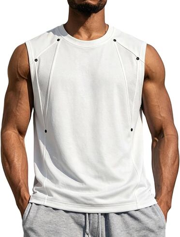 Mens Casual Tank Top Workout Sleeveless Shirt | Loose Fit, Sleeveless Cut, Shoulder Rivets, Workout Tank, Athletic Fit, Curved Hem, Training Wear, Street Sport, Gym Wear in Saudi Arabia