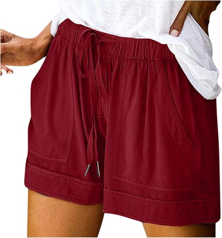 Womens Athletic High Waist Loose 4" Casual Shorts | Loose Fit Pull On Drawstring Elastic Waist with Pockets, Cotton Lightweight Breathable, Running Walking Workout Beach in Saudi Arabia