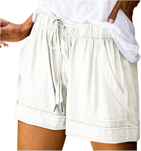 Womens Athletic High Waist Loose 4" Casual Shorts | Loose Fit Pull On Drawstring Elastic Waist with Pockets, Cotton Lightweight Breathable, Running Walking Workout Beach in Saudi Arabia