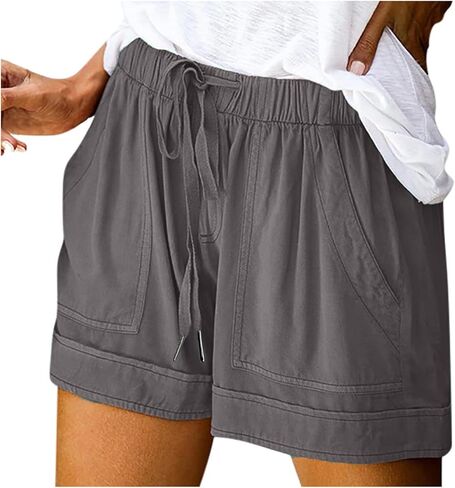 Womens Athletic High Waist Loose 4" Casual Shorts | Loose Fit Pull On Drawstring Elastic Waist with Pockets, Cotton Lightweight Breathable, Running Walking Workout Beach in Saudi Arabia