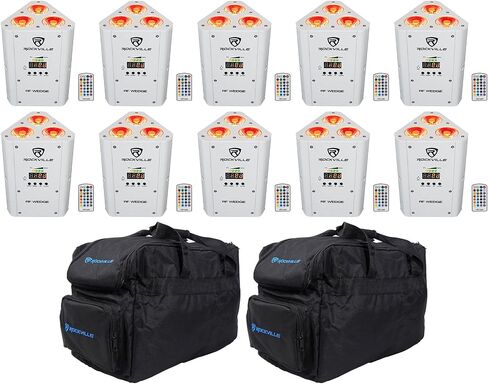 10 Rockville RF Wedge White RGBWA+UV Battery Wireless DMX Up Lights+Bags+Remotes in Kuwait