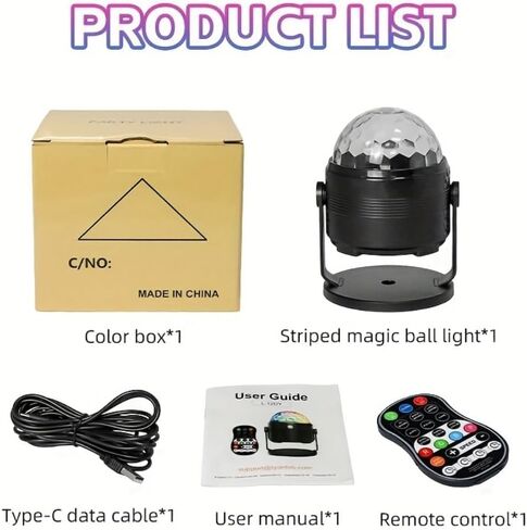 SHEHDS RGBP Disco Light with Remote, 15 Lighting Modes, Sound Activated Party Lamp, Includes USB Cable for Birthday, Karaoke, Holiday Use in Kuwait