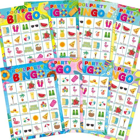 Fancy Land Summer Bingo Game for Kids 24 Players Hawaiian Tropical Pool Luau Party Favors Supplies in Kuwait