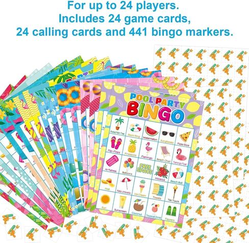 Fancy Land Summer Bingo Game for Kids 24 Players Hawaiian Tropical Pool Luau Party Favors Supplies in Kuwait
