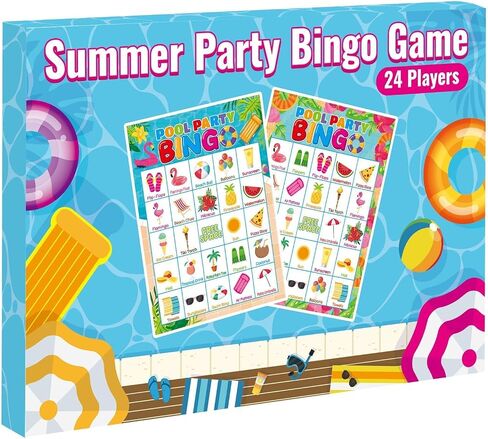 Fancy Land Summer Bingo Game for Kids 24 Players Hawaiian Tropical Pool Luau Party Favors Supplies in Kuwait