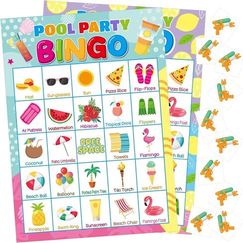 Fancy Land Summer Bingo Game for Kids 24 Players Hawaiian Tropical Pool Luau Party Favors Supplies in Kuwait