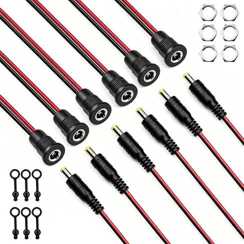 10 Pairs (Real 18AWG) 12V 5A DC Power Pigtail Barrel Plug Connector Cable,5.5mm x 2.1mm Male Female DC Pigtail Connectors Surveillance Camera Cables for CCTV Security Camera O-116 in Kuwait