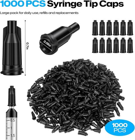 1000Pcs Disposable Syringe Tip Caps, Black Plastic Dispensing Needle Plugs, Secure Seal Covers for Glue Applicator Airbrush Liquid Material Storage Tools in Kuwait