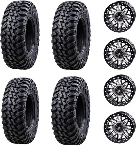 Four 30x10-14 Tusk TERRABITE 8-Ply Radial UTV Tires on Tusk TETON Beadlock Wheels-Compatible For CAN-AM MAVERICK DEFENDER COMMANDER-Includes Lug Nuts (5+2 Wheel Offset,Smoke) in Saudi Arabia