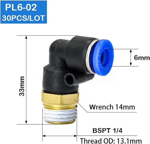 30Pcs Of PL6-02 6mm Push In One Touch Connector 1/4 Inch Thread Pneumatic Quick Fittings in Kuwait