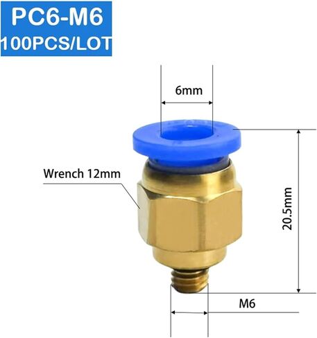 100Pcs PC6-M6 6mm To M6 Pneumatic Connectors Male Straight One-Touch Fittings in Kuwait