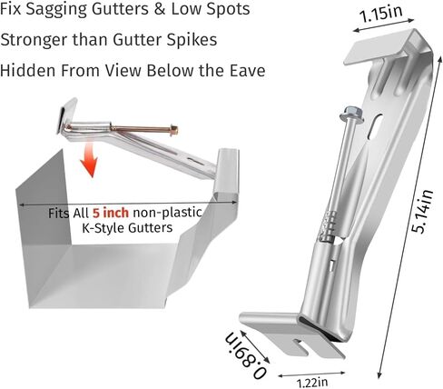 50 Pack Gutter Hangers 5 Inch, Rain Gutter Hangers, Heavy Duty G Utter H Angers with a Pre Inserted Rust Resistant Screw, K Style Aluminum G Utter H Anger for Repairing Sagging Rain G utters Parts in Kuwait