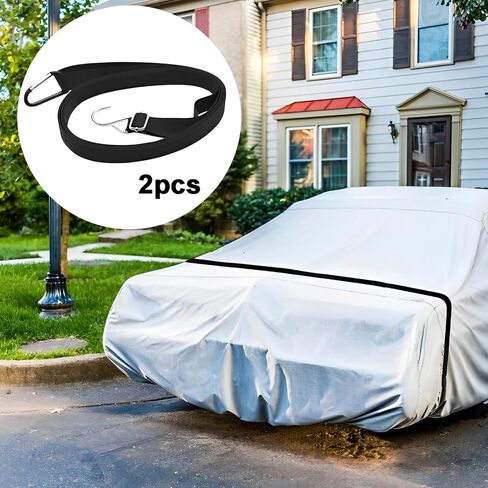 2Pcs Car Cover Windproof Strap Nylon Auto Cover Gust Strap Adjustable Vehicle Cover Secure Protector Strap Sturdy Heavy Wind Car Cover Fixing Rope for Car SUV Van Truck in Kuwait