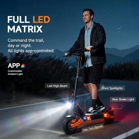 isinwheel GT1 Dual Off-Road Electric Scooter 1600W Dual Brushless Motor 10" Tires 35 Miles Range 32MPH Max Speed 330 lbs Capacity Dual Suspension E-ABS & Disc Braking Foldable for Adults in Kuwait