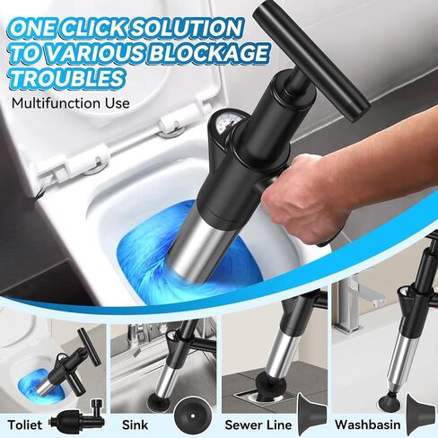 Toilet Plunger, Upgraded High Pressure Toilet Plunger Air Plungers Sink Plunger with Visual Barometer, Stainless Steel Air Drain Blaster, Powerful Drain Clog Remover for Bathroom,Kitchen,Clogged Pipe in Saudi Arabia