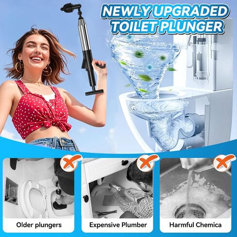 Toilet Plunger, Upgraded High Pressure Toilet Plunger Air Plungers Sink Plunger with Visual Barometer, Stainless Steel Air Drain Blaster, Powerful Drain Clog Remover for Bathroom,Kitchen,Clogged Pipe in Saudi Arabia