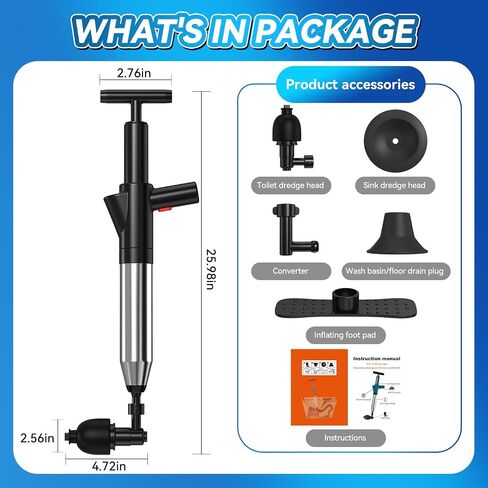 Toilet Plunger, Upgraded High Pressure Toilet Plunger Air Plungers Sink Plunger with Visual Barometer, Stainless Steel Air Drain Blaster, Powerful Drain Clog Remover for Bathroom,Kitchen,Clogged Pipe in Saudi Arabia