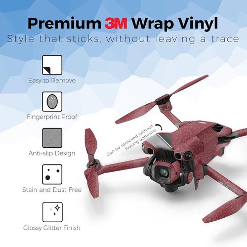 Glossy Glitter Drone Skin Compatible with DJI Mini 5 Pro - Solid Burgundy - Premium 3M Vinyl Protective Wrap Decal Cover - Easy to Apply | Crafted in the USA by MightySkins in Kuwait