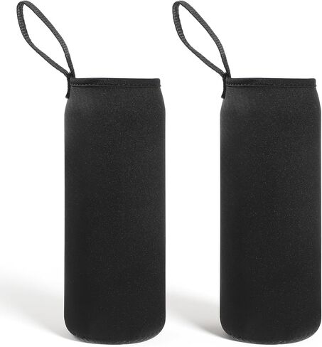 2 Pcs Water Bottle Sleeve Water Bottle Carrier Bag 33.8oz/1000ml Portable Thickened Insulated Cup Sleeve Neoprene Glass Cup Protective Cover for Men Women Sport Portable Glass Drink Cups Black in Kuwait
