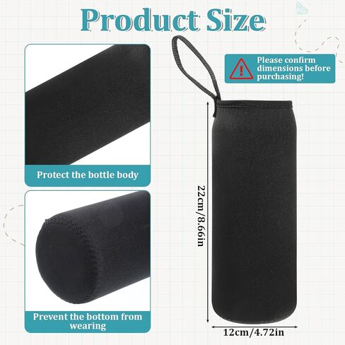 2 Pcs Water Bottle Sleeve Water Bottle Carrier Bag 33.8oz/1000ml Portable Thickened Insulated Cup Sleeve Neoprene Glass Cup Protective Cover for Men Women Sport Portable Glass Drink Cups Black in Kuwait