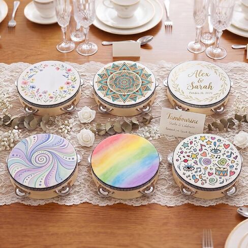 24 Set 6 Inch Tambourine Drum Bulk DIY Tambourine Drum with Acrylic Paints, Paint Brush and Palette, Wood Metal Jingles Instrument Percussion Gift for Church Wedding Party Games in Saudi Arabia