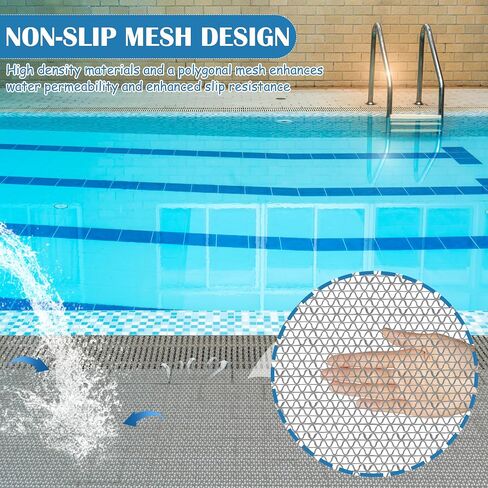 2.9x16.4 FT Non Slip Drainage Pool Mat 0.23'' Thick Pool Floor Mat Helps Reduce Slippery Wet Floors, Waterproof PVC Mat for Poolside Patio Bathroom Garage in Kuwait